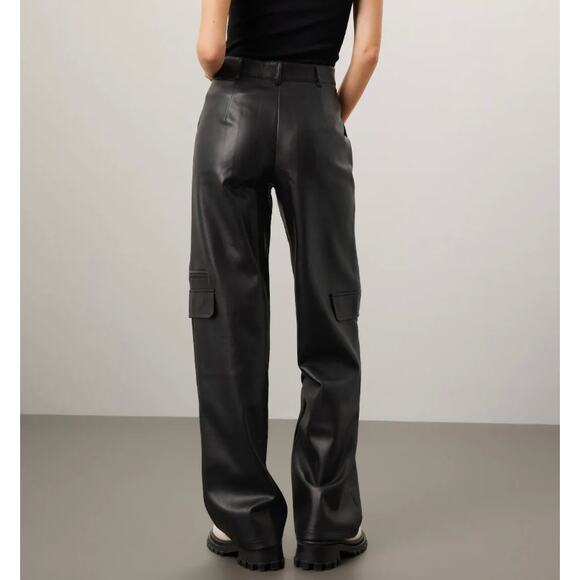 Louna Black Faux Leather Cargo Pants MEDIUM Wide Leg Trouser Designer $180 Flaw - Picture 2 of 10